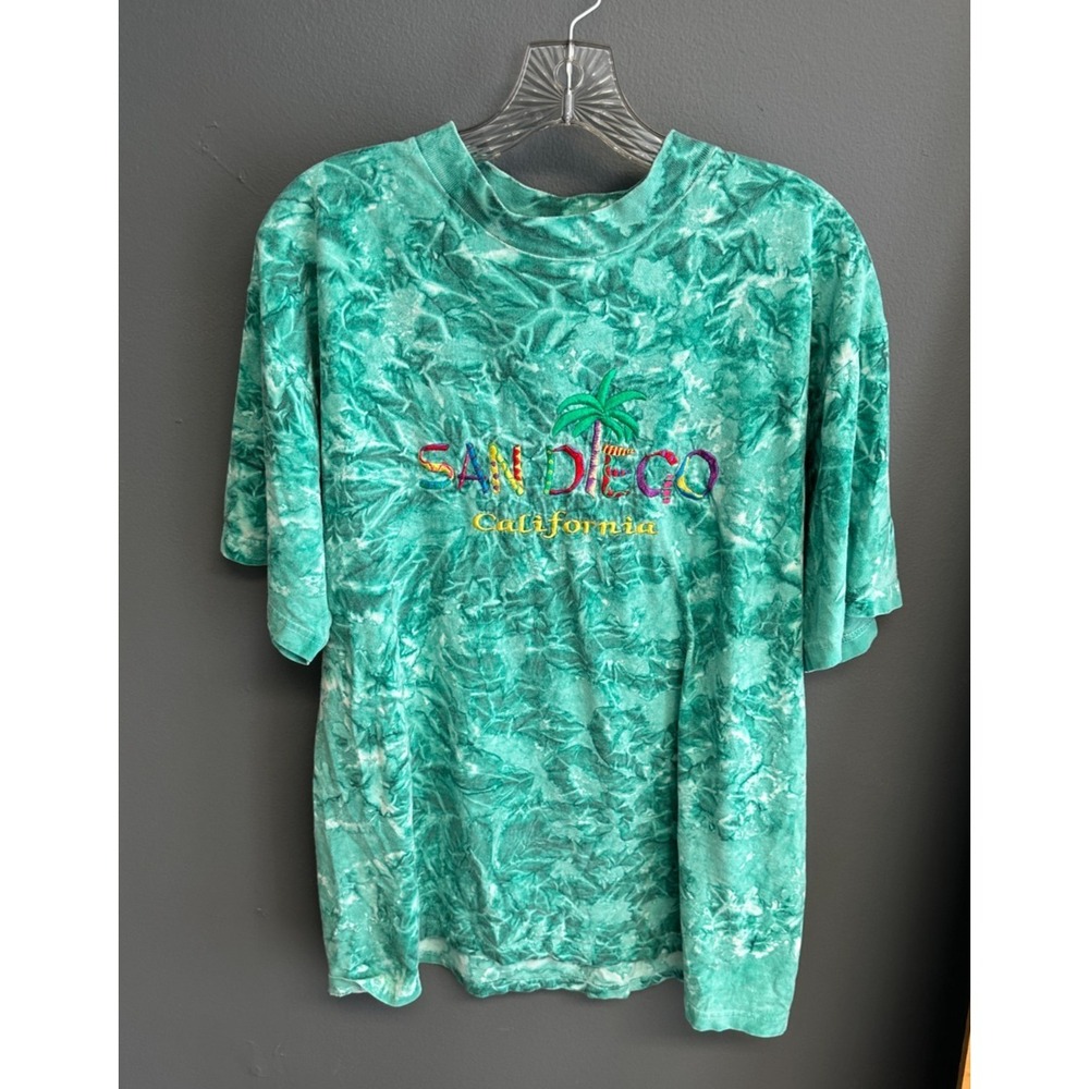 Vintage 90s San Francisco Embroidered Souvenir T-Shirt Size L‎ Tie Dye Green